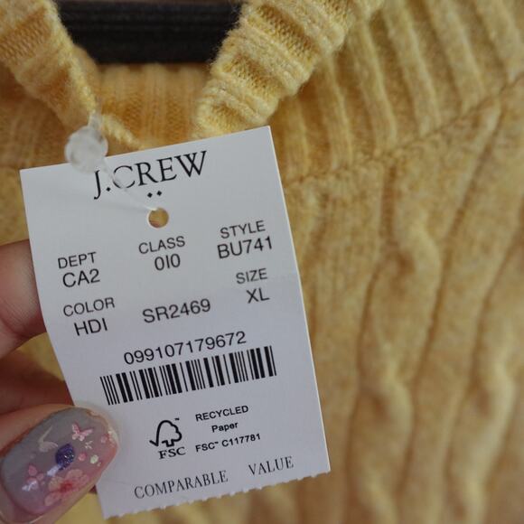 NWT J Crew Factory Cable-knit Mockneck Sweater in Extra-Soft Yarn XL Yellow - Picture 3 of 10